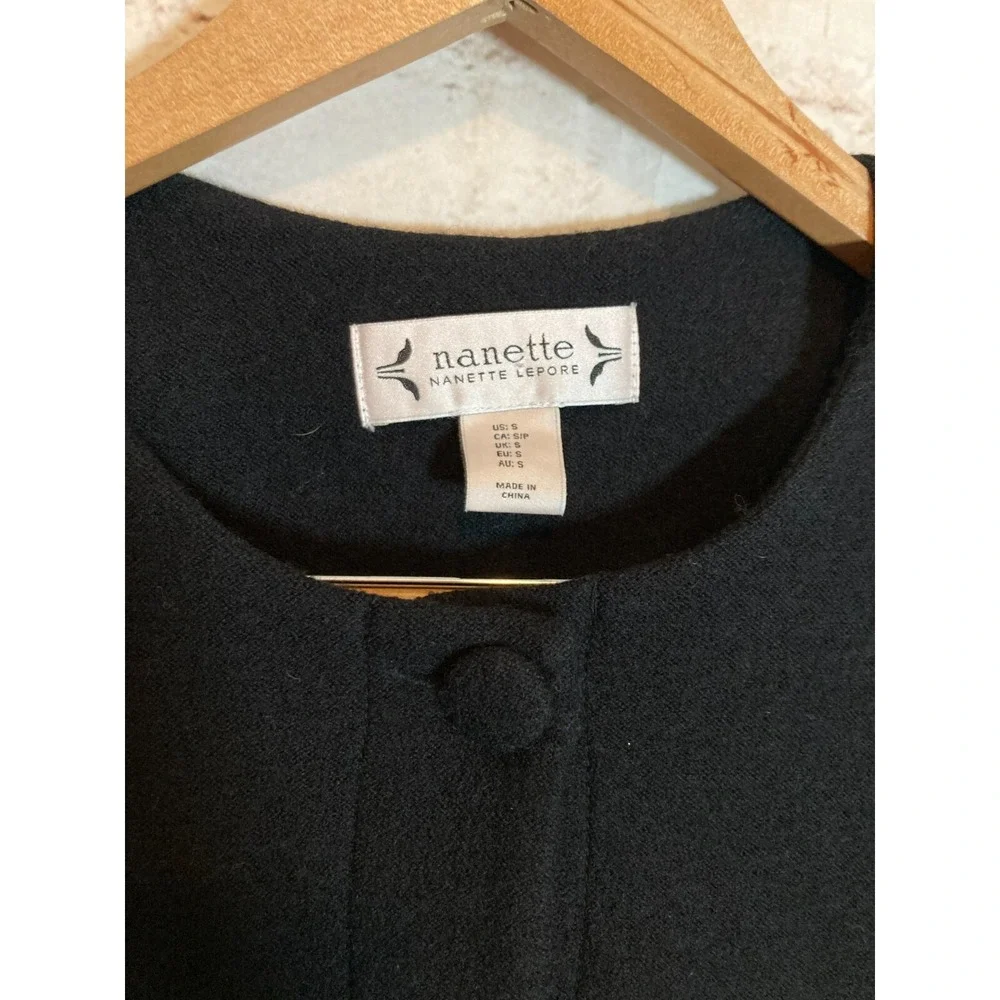 Nanette Lepore Boiled Wool Pea Coat Womens Small Black Bell Sleeve Button‎ Front